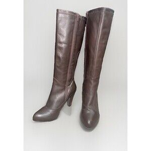 ICORA Brown Leather Knee High Boots Womens Sz 8M Heeled Pointed Toe Zip